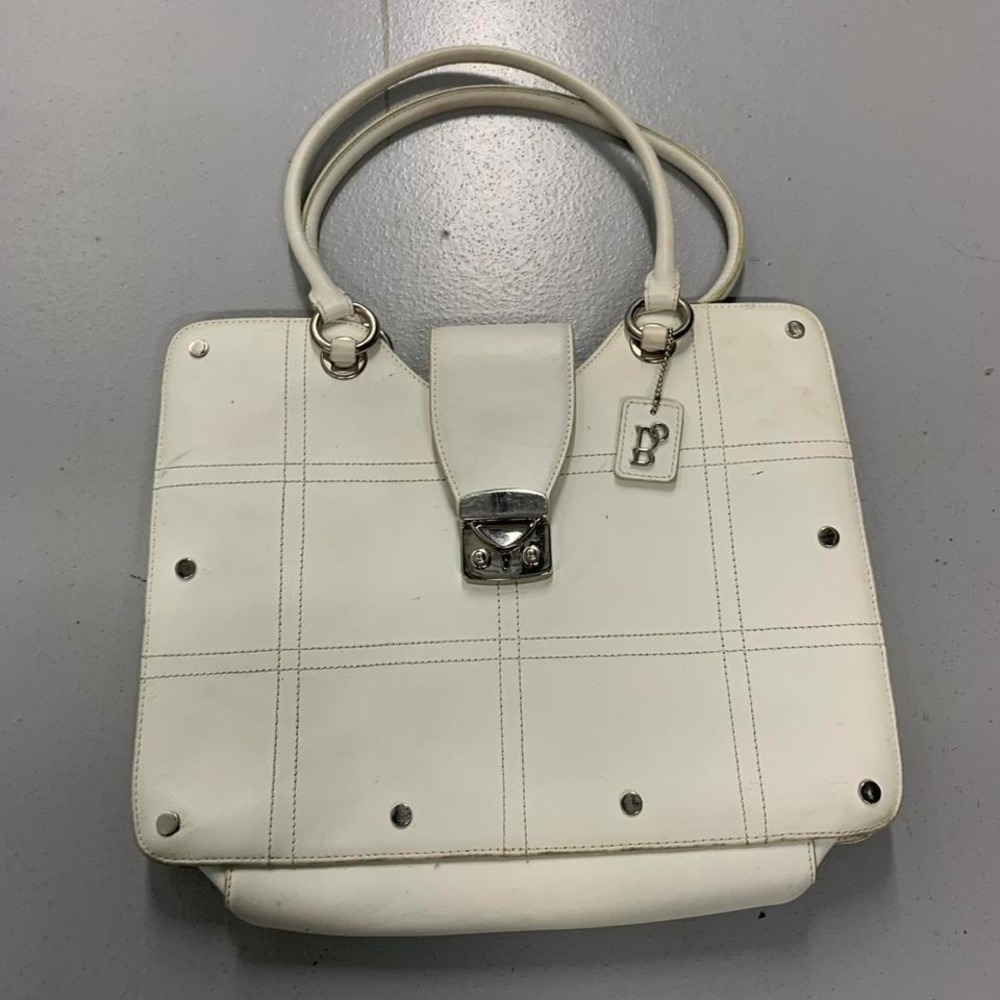 Pitzano White Grid Leather Tote Bag